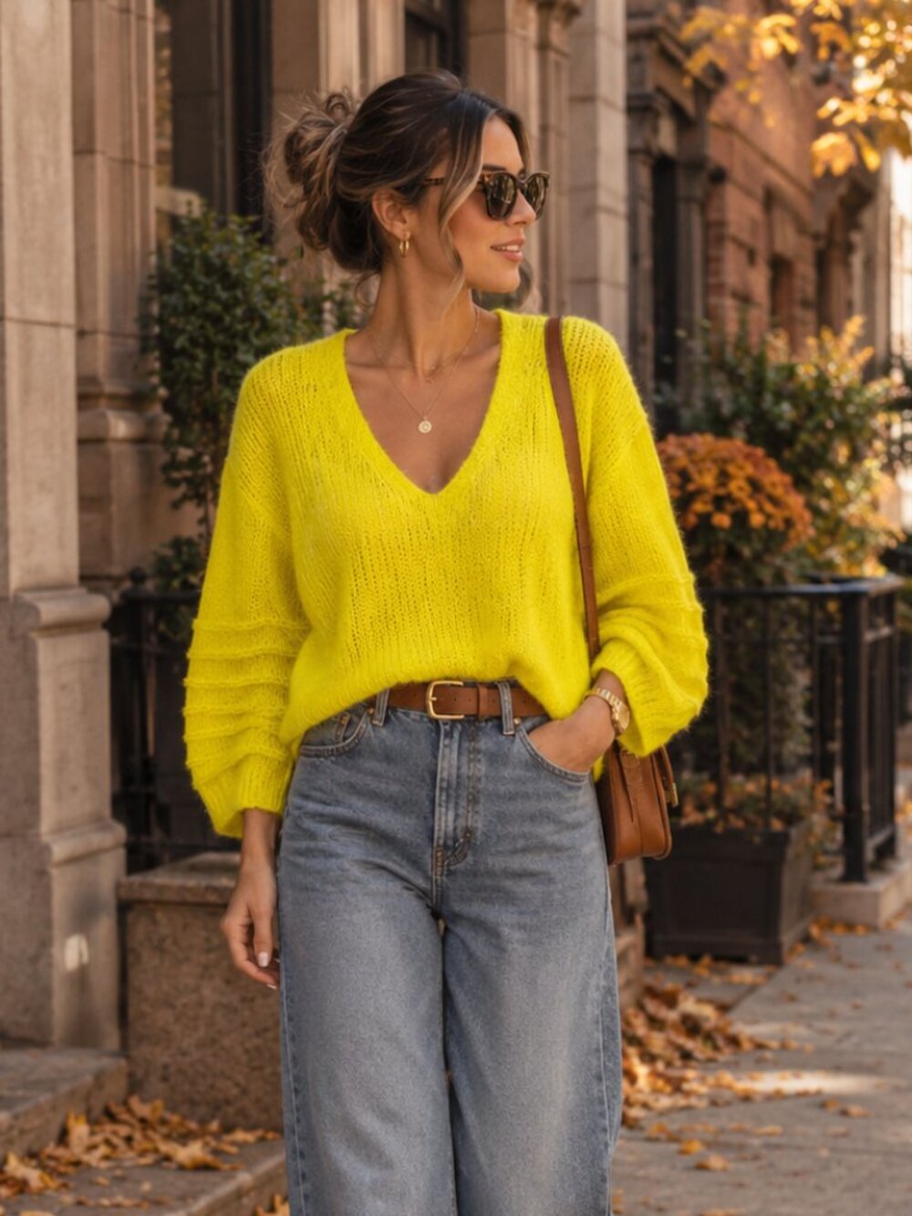 NWT Free People Neon Yellow Alpaca Blend V Neck Slouchy Knit Sweater Size S